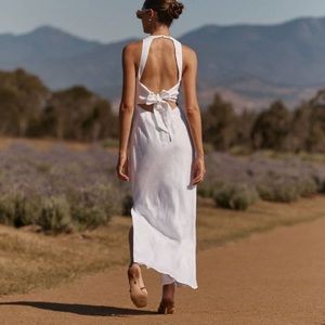 DISSH Andrea white linen midi dress size 8